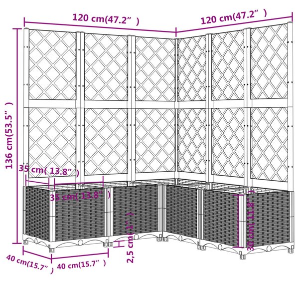 Kékszürke PP rácsos kerti ültetőláda 120 x 120 x 136 cm