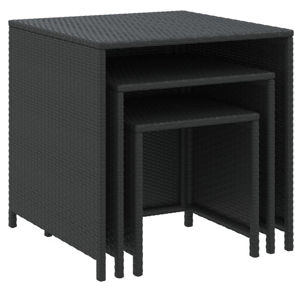 3 db fekete polyrattan rakásolható kisasztal
