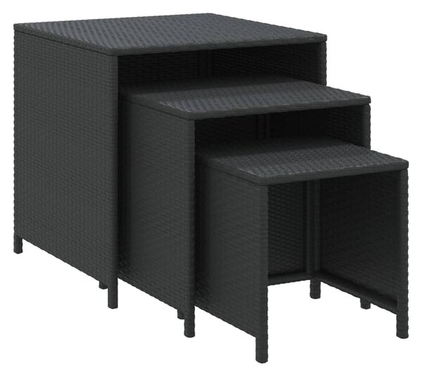 3 db fekete polyrattan rakásolható kisasztal
