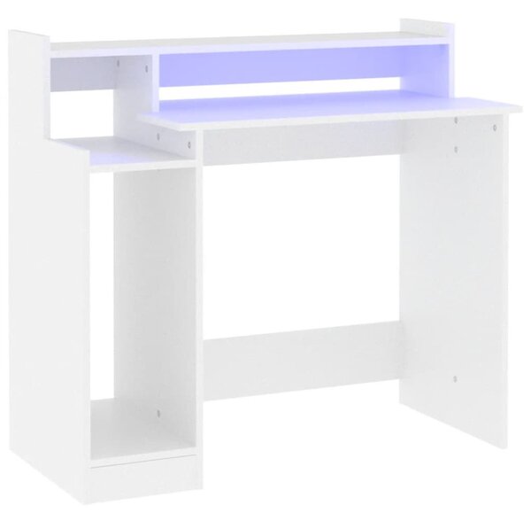 Fehér szerelt fa íróasztal LED-ekkel 97 x 45 x 90 cm