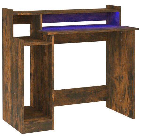 Füstös tölgy színű szerelt fa íróasztal LED-ekkel 97x45x90 cm