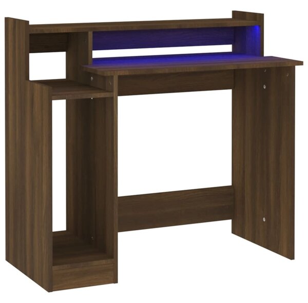 Barna tölgy színű szerelt fa íróasztal LED-ekkel 97x45x90 cm