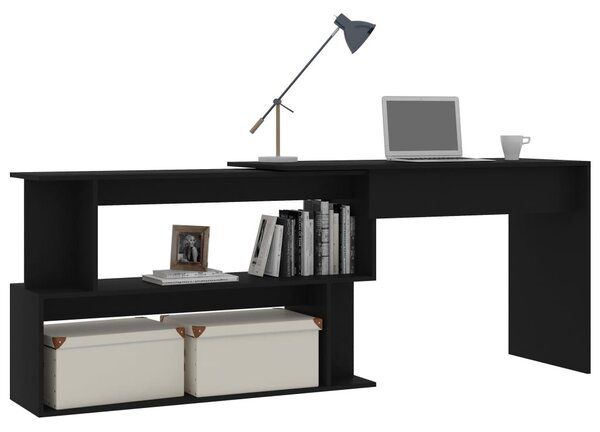 Fekete szerelt fa sarokasztal 200 x 50 x 76 cm