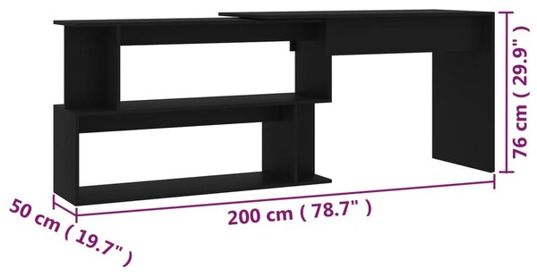 Fekete szerelt fa sarokasztal 200 x 50 x 76 cm