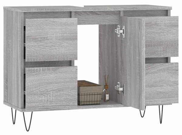 Szürke sonoma színű szerelt fa mosdószekrény 80 x 33 x 60 cm
