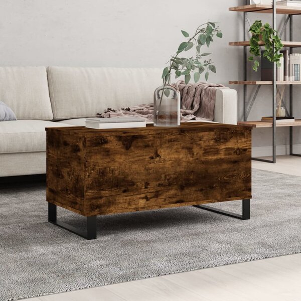 Füstös tölgy színű szerelt fa dohányzóasztal 90 x 44,5 x 45 cm
