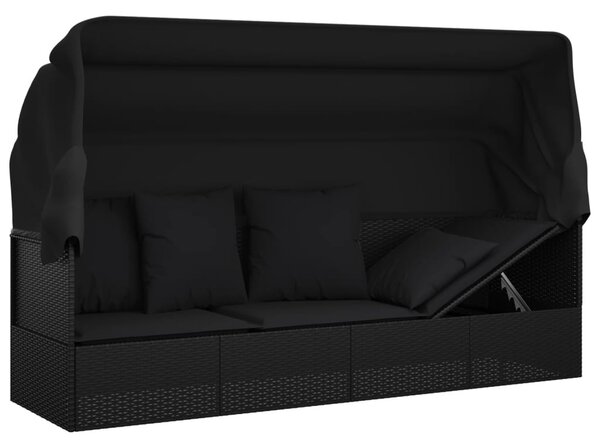 VidaXL fekete polyrattan kültéri társalgókanapé tetővel és párnákkal