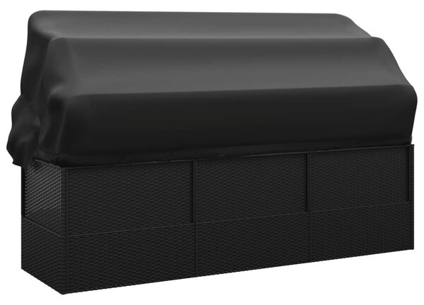 VidaXL fekete polyrattan kültéri társalgókanapé tetővel és párnákkal