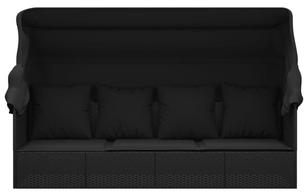 VidaXL fekete polyrattan kültéri társalgókanapé tetővel és párnákkal