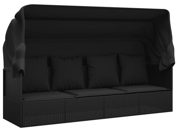 VidaXL fekete polyrattan kültéri társalgókanapé tetővel és párnákkal
