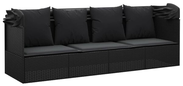 VidaXL fekete polyrattan kültéri társalgókanapé tetővel és párnákkal