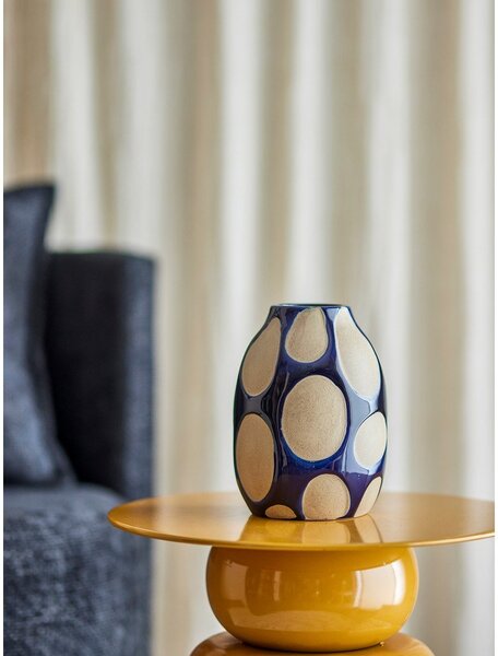 Sötétkék-krémszínű kőedény váza (magasság 20 cm) Bashir – Bloomingville