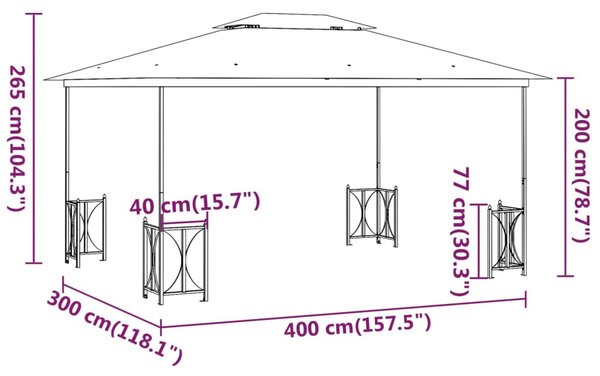 Tópszínű pavilon oldalfalakkal és dupla tetővel 3x4 m