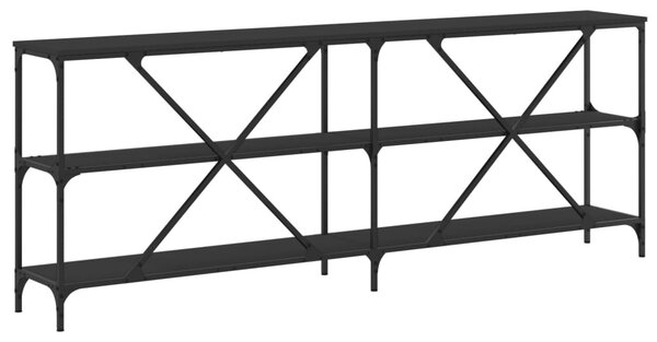 Fekete szerelt fa és vas tálalóasztal 200x30x75 cm