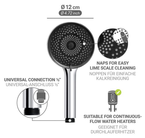 Ezüstszínű műanyag zuhanyfej ø 12 cm Softwater – Wenko