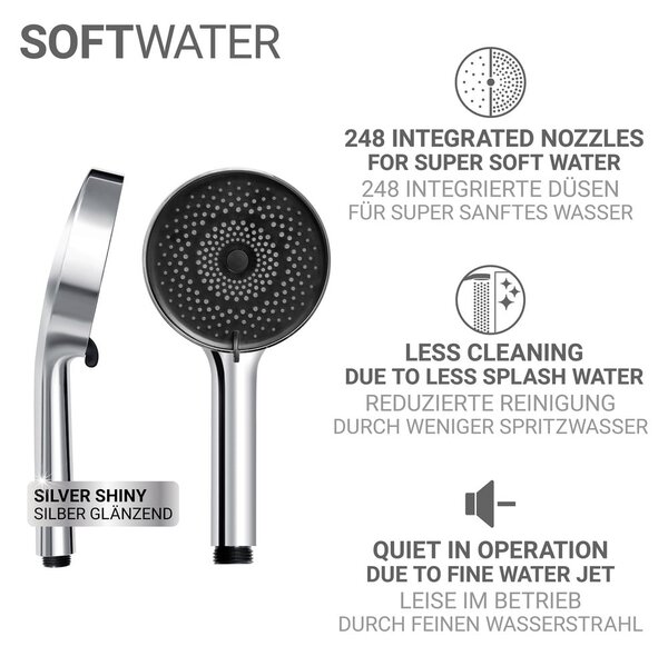 Ezüstszínű műanyag zuhanyfej ø 12 cm Softwater – Wenko