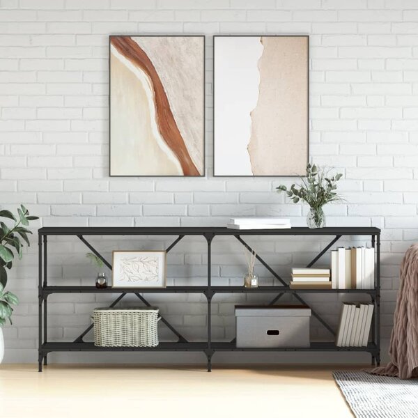 Fekete szerelt fa és vas tálalóasztal 180x30x75 cm