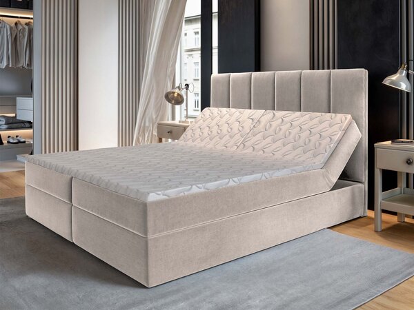 BARINO ágyneműtartós kárpitozott boxspring ágy matraccal 140x200 - bézs