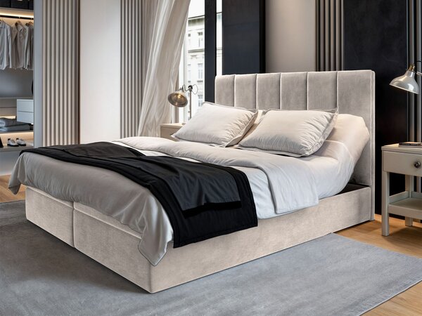 BARINO ágyneműtartós kárpitozott boxspring ágy matraccal 140x200 - bézs
