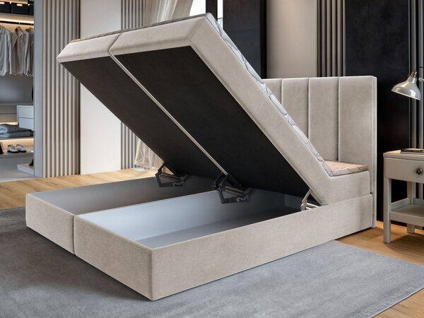 BARINO ágyneműtartós kárpitozott boxspring ágy matraccal 140x200 - bézs