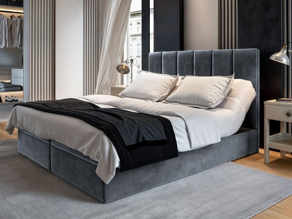 BARINO ágyneműtartós kárpitozott boxspring ágy matraccal 140x200 - sötétszürke