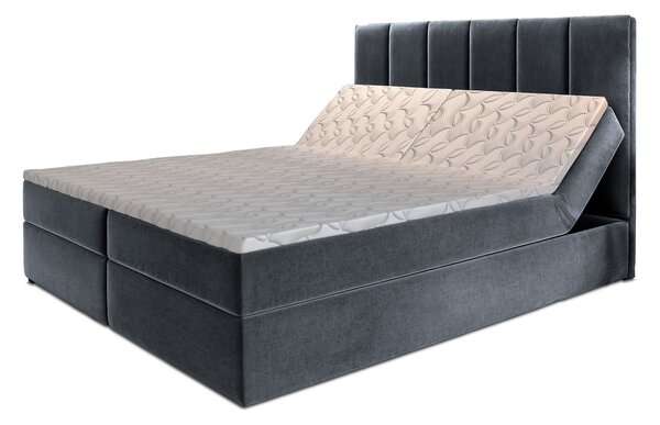 BARINO ágyneműtartós kárpitozott boxspring ágy matraccal 140x200 - sötétszürke