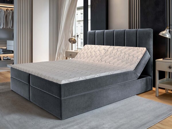 BARINO ágyneműtartós kárpitozott boxspring ágy matraccal 140x200 - sötétszürke