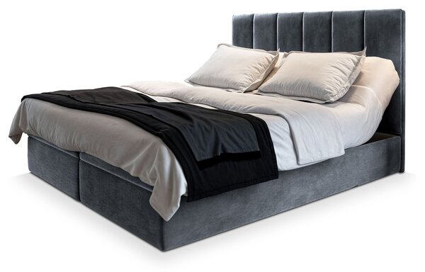 BARINO ágyneműtartós kárpitozott boxspring ágy matraccal 140x200 - sötétszürke