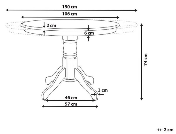 Kihúzható étkezőasztal AKRON Fehér 106/150 cm 106 cm