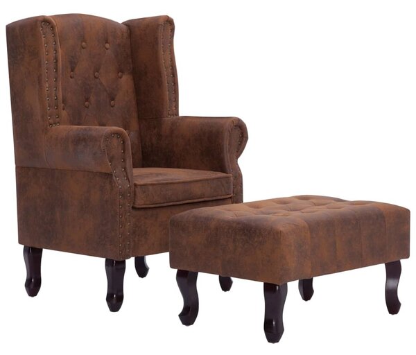 Barna művelúr "Chesterfield" karosszék és lábtartó