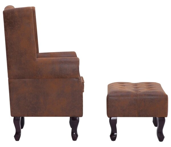 Barna művelúr "Chesterfield" karosszék és lábtartó