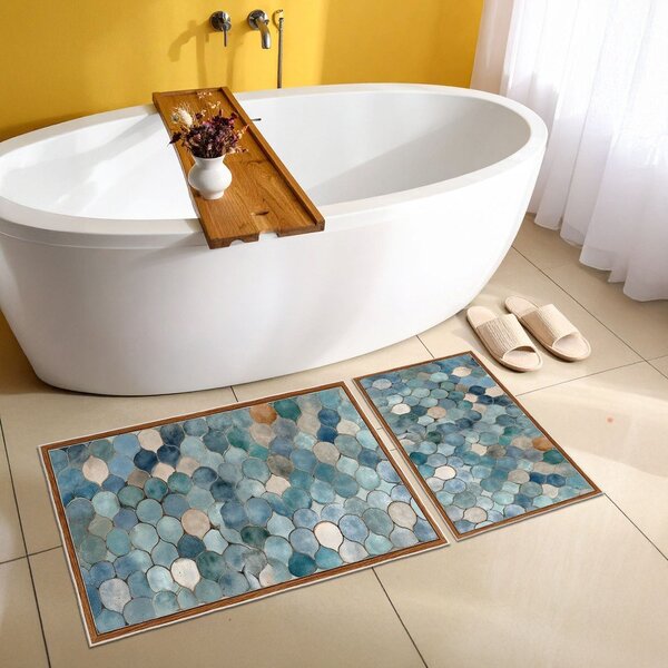 Kék fürdőszobai kilépő szett 2 db-os 60x100 cm – Foutastic