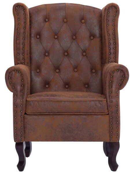 Barna művelúr "Chesterfield" karosszék és lábtartó