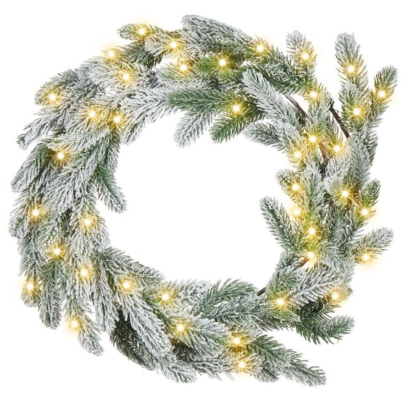 Karácsonyi koszorú műhóval LED ALBINI 45 cm Zöld