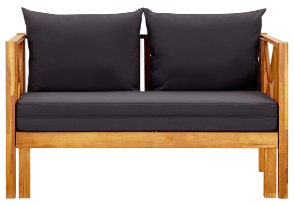 Kétszemélyes tömör akácfa kerti pad párnákkal 122 cm