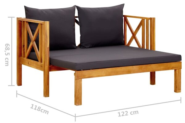 Kétszemélyes tömör akácfa kerti pad párnákkal 122 cm
