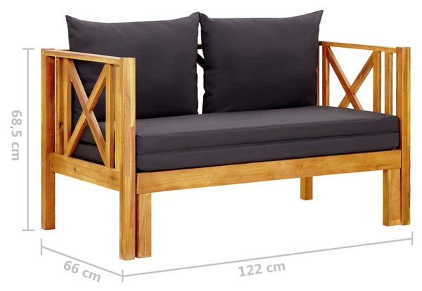 Kétszemélyes tömör akácfa kerti pad párnákkal 122 cm