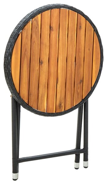 Fekete polyrattan és tömör akácfa teázóasztal 60 cm