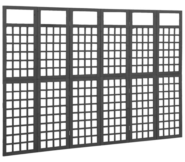 6 paneles fekete fenyőfa térelválasztó/lugasrács 242,5 x 180 cm