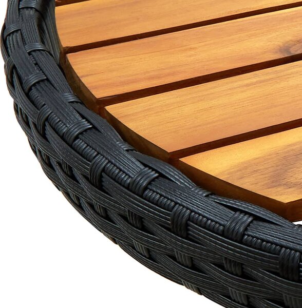 Fekete polyrattan és tömör akácfa teázóasztal 60 cm