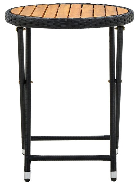 Fekete polyrattan és tömör akácfa teázóasztal 60 cm