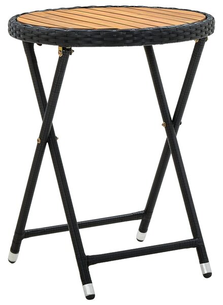 Fekete polyrattan és tömör akácfa teázóasztal 60 cm