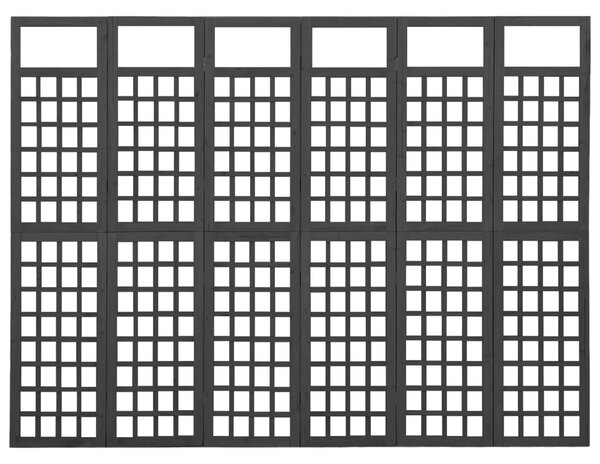 6 paneles fekete fenyőfa térelválasztó/lugasrács 242,5 x 180 cm