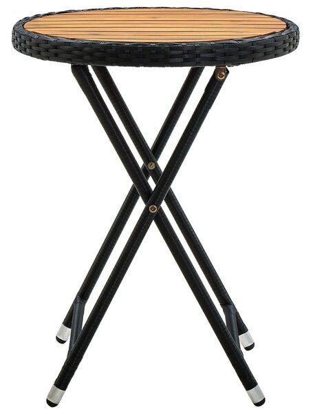 Fekete polyrattan és tömör akácfa teázóasztal 60 cm