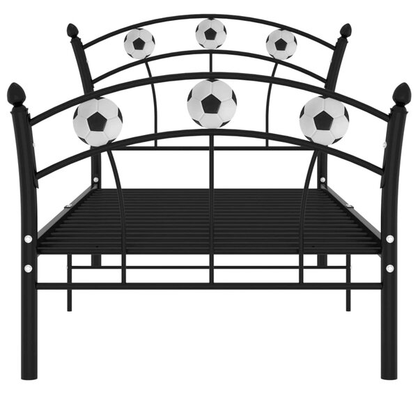 Fekete fém ágykeret focis dizájnnal 90 x 200 cm