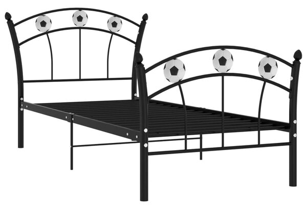 Fekete fém ágykeret focis dizájnnal 90 x 200 cm