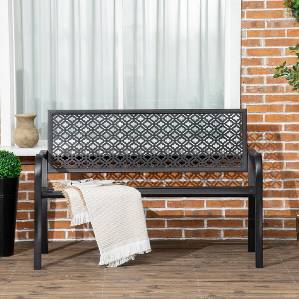 Kerti pad 2 személyes, acél háttámlával és karfával, virágmintával, max 280 kg, fekete, 127