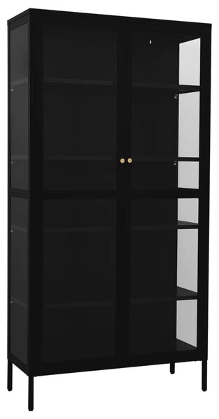 Fekete acél és edzett üveg vitrin 90 x 40 x 180 cm