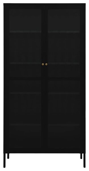 Fekete acél és edzett üveg vitrin 90 x 40 x 180 cm