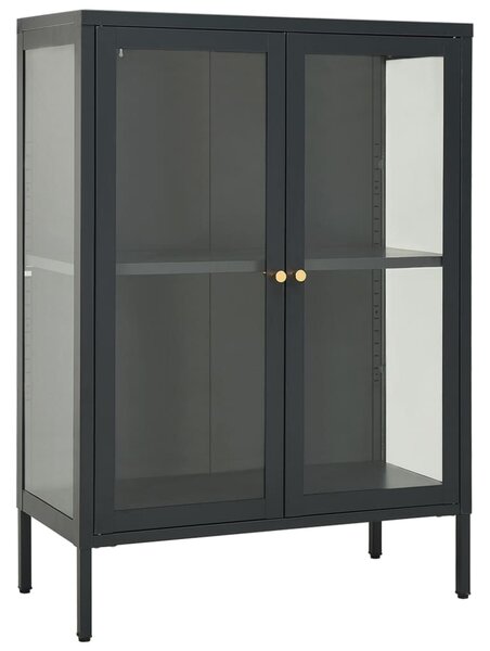 Antracitszürke acél és üveg tálalószekrény 75 x 35 x 105 cm